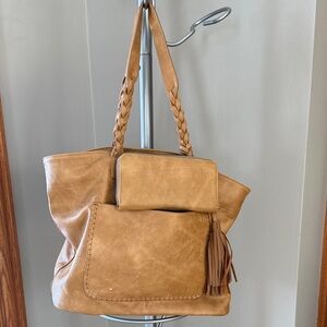 Trendy Boutique Tan Tote with Braided Handles